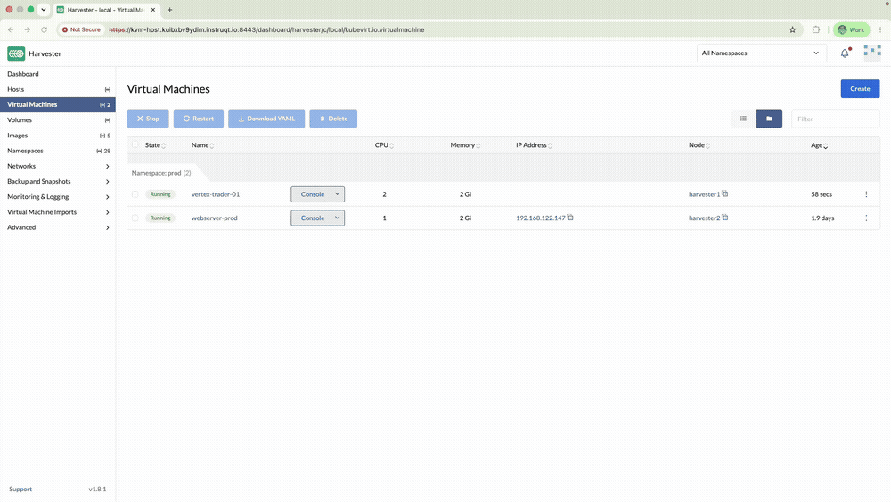Opening the web console